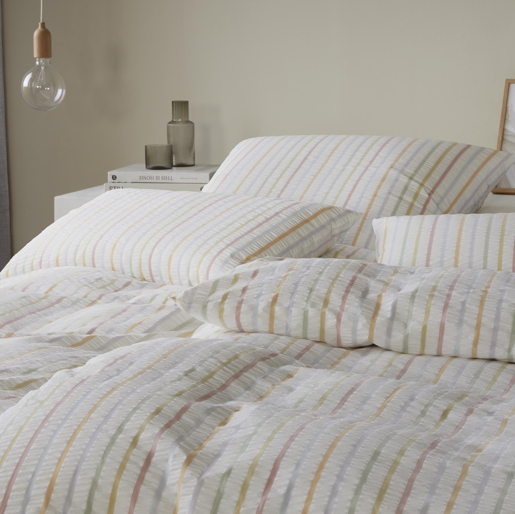 elegante Seersucker Bettwäsche 'Paula' 135 x 200 cm Multi-Pastell